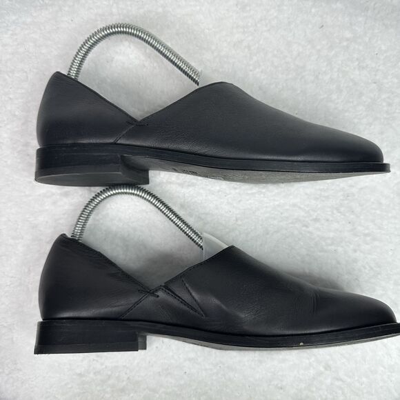 Eileen Fisher Allen Black Leather Loafers Womens 7 Slip On Flats Minimalist Work - Picture 6 of 10